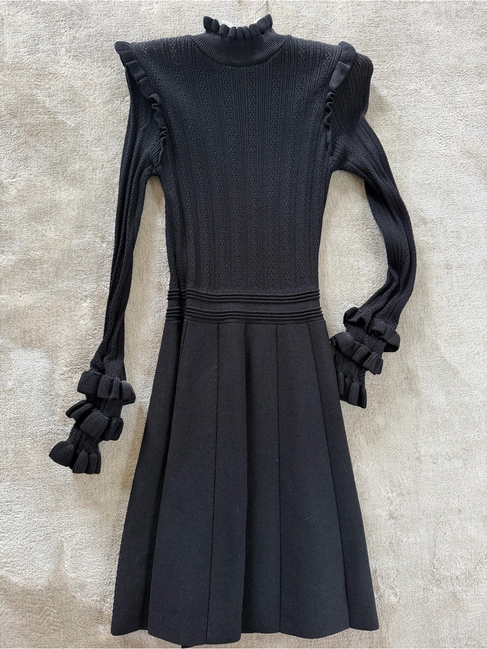 Zara Black Long Sleeve Ruffle Knit Dress